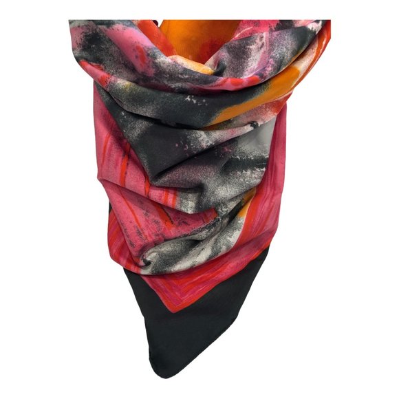 I D Unlimited Bright Fuchsia Pink Red Orange Black Square Scarf Made In Italy - Picture 2 of 12